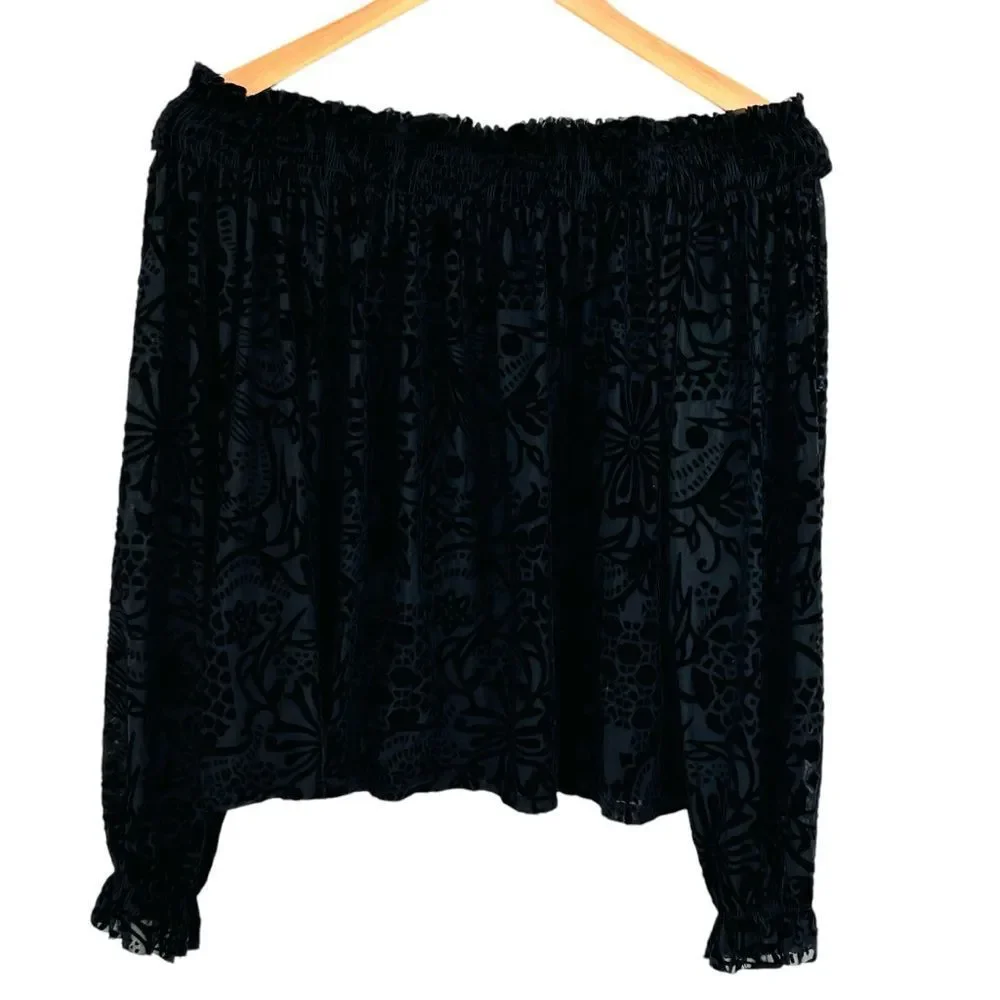 Free People A Little Twist Black Velvet Off Shoulder Top size small